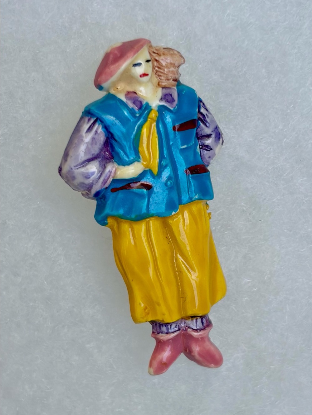70's Celluloid Brooch of Famous French Painter Stylized Bohemian Beatnik Style